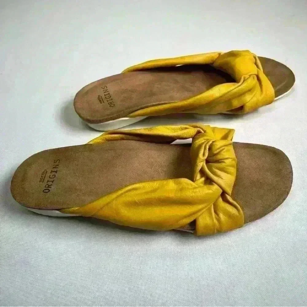 Earth Origins Leather Slip-On Knot Sandals Billie Yellow Sz 6.5 - Picture 3 of 6